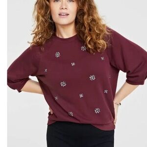 Women's Embellished Elbow-Sleeve Sweatshirt, Created for Macy's